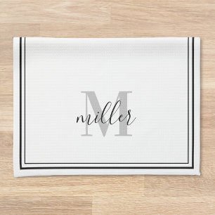 Linge De Cuisine Monogramme de famille cadre noir moderne