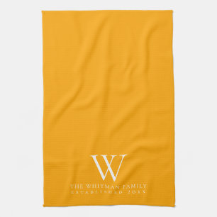 Linge De Cuisine Monogramme de famille Élégant Jaune Safran Cuisine