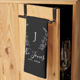 Linge De Cuisine monogramme de famille et nom personnalisé élégant