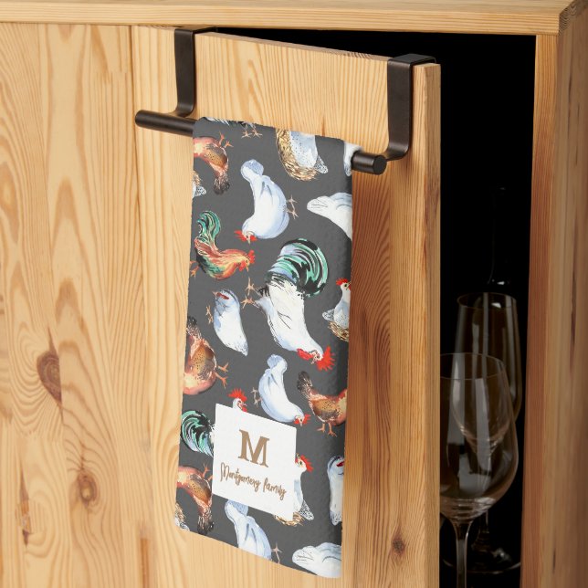 Linge De Cuisine Monogramme de la ferme de la famille du poulet (Pliage en tiers)