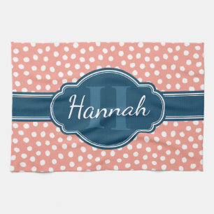 Linge De Cuisine Monogramme de marine Motif rose blanc pointillé