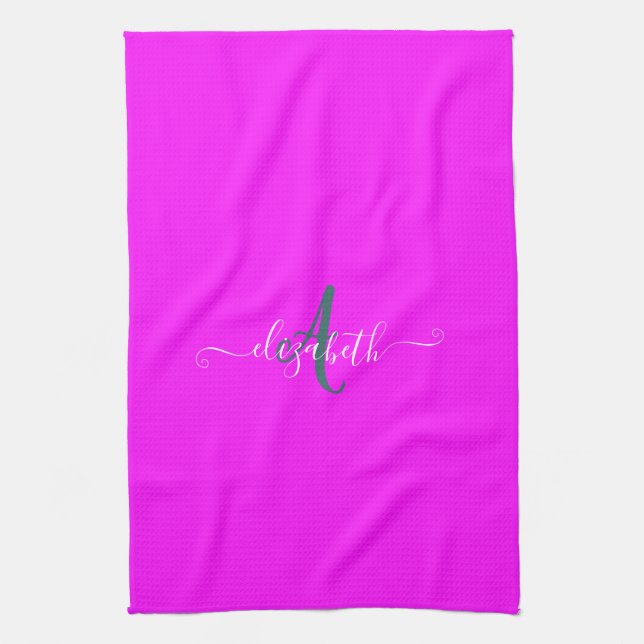 Linge De Cuisine Monogramme de néon rose fluorescent (Vertical)