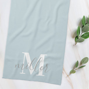Linge De Cuisine Monogramme de nom de famille personnalisé bleu pou