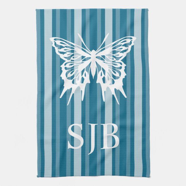Linge De Cuisine Monogramme de papillon victorien en cou foncé (Vertical)