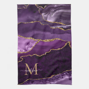 Linge De Cuisine Monogramme de Parties scintillant en or violet