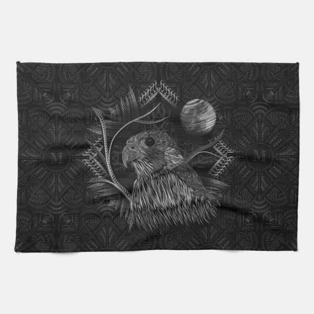 Linge De Cuisine Monogramme de Pleine lune de faucon (Horizontal)