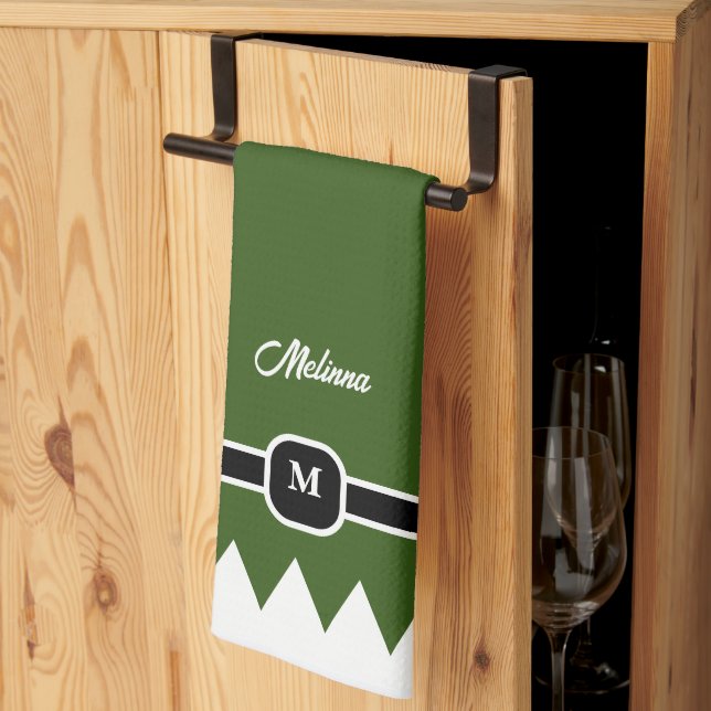 Linge De Cuisine Monogramme de vacances vert pin moderne (Pliage en tiers)