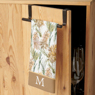 Linge De Cuisine Monogramme d'herbe de Pampas vert et Brown