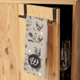 Linge De Cuisine Monogramme d'oeuf de coq de poulet vintage