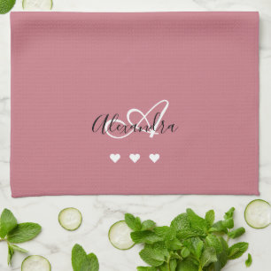 Linge De Cuisine Monogramme élégant de nom de script Or Rose Fémini