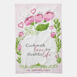 Linge De Cuisine Monogramme Élégant Motivationnel Rose Floral