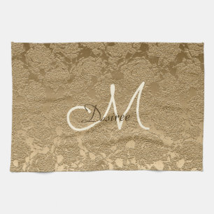 Linge De Cuisine Monogramme Elegant Or Moderne Fille Floral