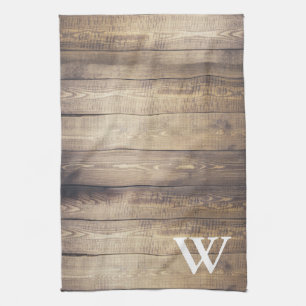 Linge De Cuisine Monogramme en bois de planches de grange légère 