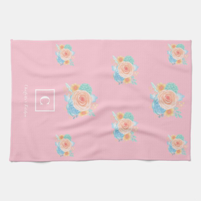 Linge De Cuisine Monogramme floral moderne (Horizontal)