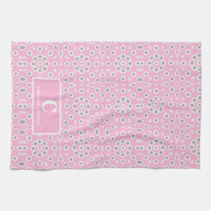 Linge De Cuisine Monogramme floral rose