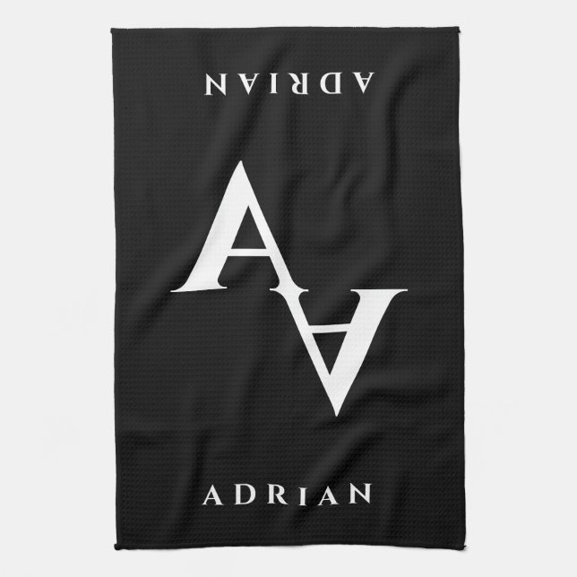 Linge De Cuisine monogramme glamour noir et blanc (Vertical)