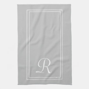Linge De Cuisine Monogramme gris blanc rayé moderne