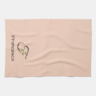 Linge De Cuisine Monogramme initial aquarelle botanique pêche clair
