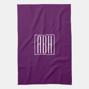 Linge De Cuisine Monogramme initial   Blanc Sur Violet Profond