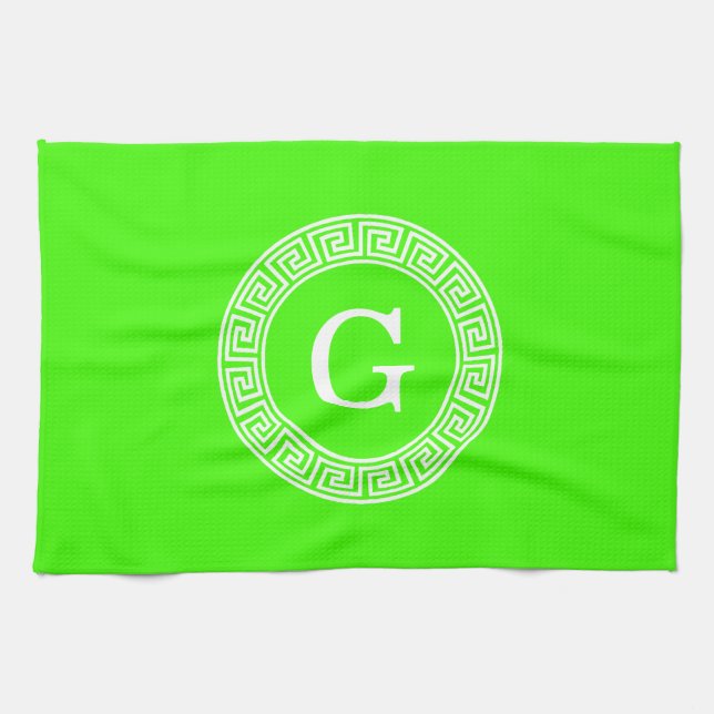 Linge De Cuisine Monogramme initial du cadre de ligne clé grecque v (Horizontal)