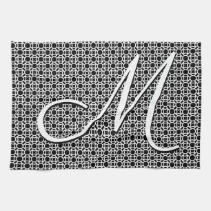 Linge De Cuisine Monogramme initial géométrique noir et blanc