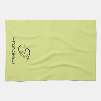 Linge De Cuisine Monogramme initial lime vert botanique aquarelle
