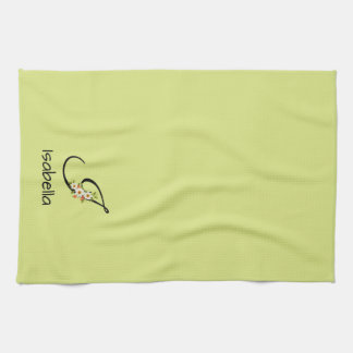 Linge De Cuisine Monogramme initial lime vert botanique aquarelle