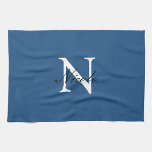 Linge De Cuisine Monogramme Initial Manuscrit Nom Propre Bleu