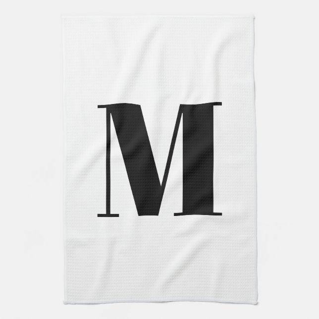 Linge De Cuisine Monogramme initial noir et blanc moderne (Vertical)