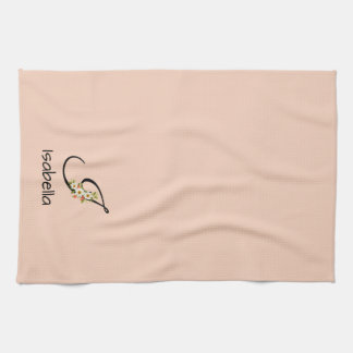 Linge De Cuisine Monogramme initial pêche clair botanique aquarelle