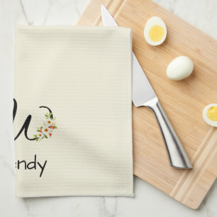 Linge De Cuisine Monogramme initiale noir botanique aquarelle