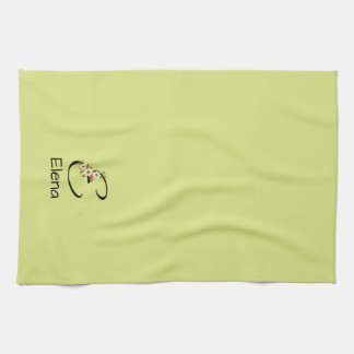 Linge De Cuisine Monogramme initiale vert clair botanique aquarelle