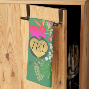 Linge De Cuisine Monogramme Lapin de Pâques Fruit vert et Floral