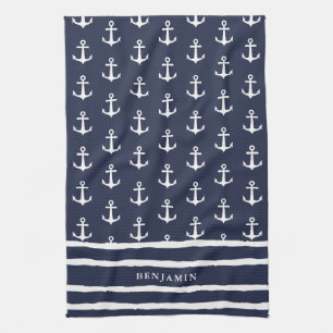 Linge De Cuisine Monogramme Marine Bleu Ancre Bleu Nautique