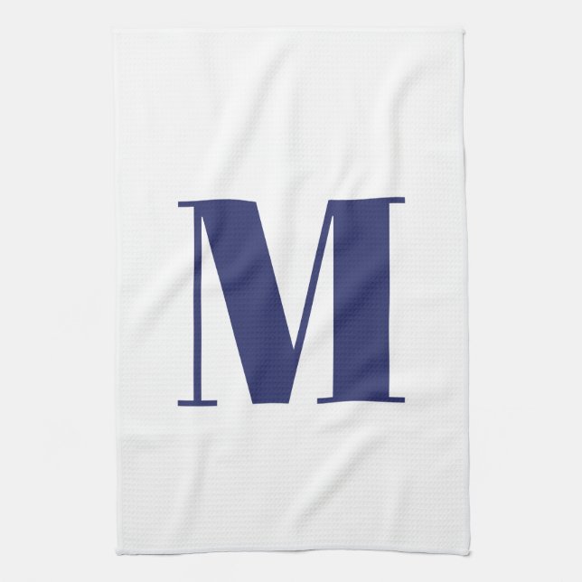Linge De Cuisine Monogramme marine initiale bleu blanc moderne élég (Vertical)