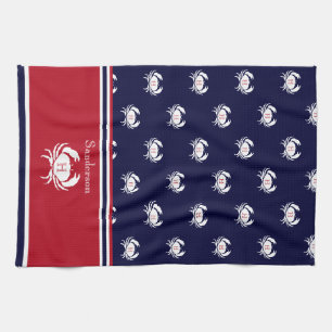Linge De Cuisine Monogramme Marine Rouge Bleu Crabe Blanc Nautique