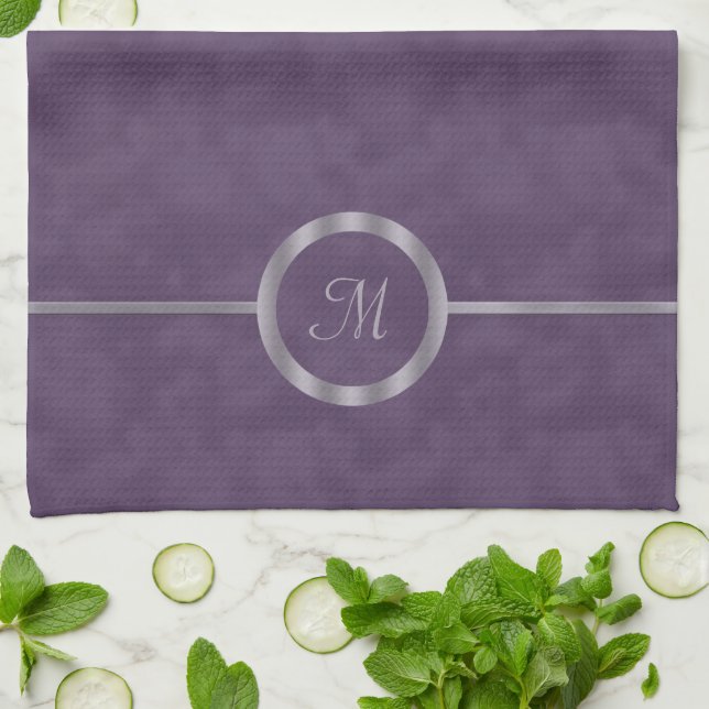 Linge De Cuisine Monogramme mauve-foncé de lavande (Plié)