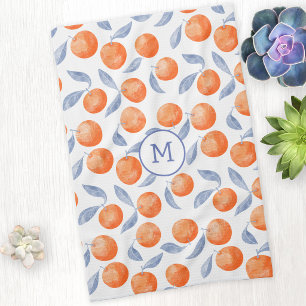 Linge De Cuisine Monogramme méditerranéen orange de citrus à l'aqua