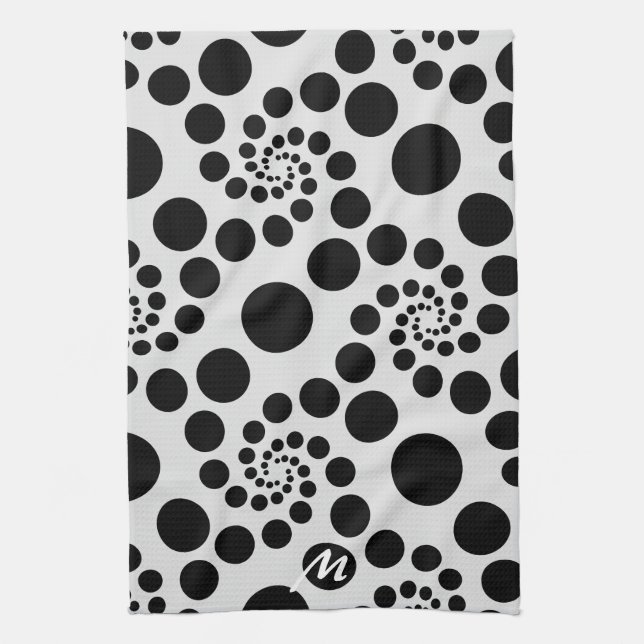 Linge De Cuisine Monogramme moderne noir et blanc à pointes (Vertical)
