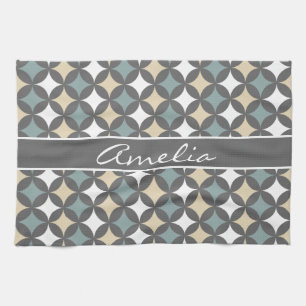 Linge De Cuisine Monogramme Motif géométrique gris moderne