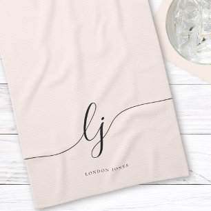Linge De Cuisine Monogramme Neutre Simple Élégante Calligraphie