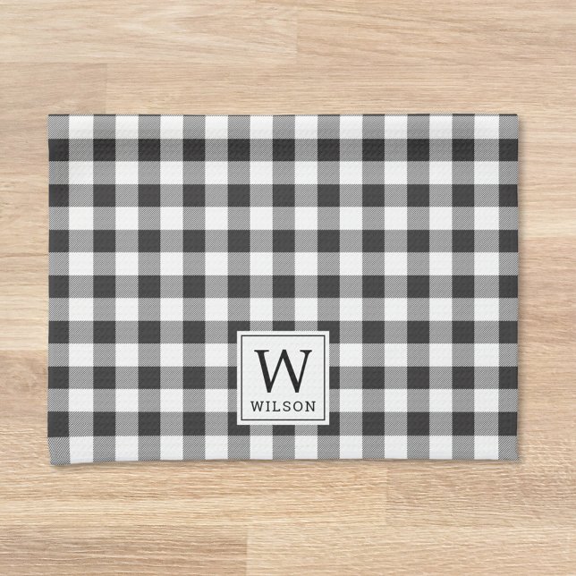 Linge De Cuisine Monogramme noir et blanc pour le contrôle du bison (Créateur téléchargé)