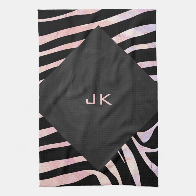 Linge De Cuisine Monogramme noir et rose Zebra (Vertical)