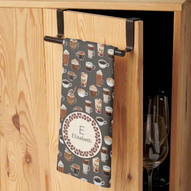 Linge De Cuisine Monogramme Nom Café Lover Café (Pliage en tiers)