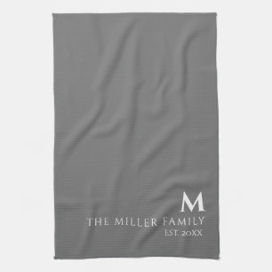 Linge De Cuisine Monogramme   Nom de famille   Gris et blanc