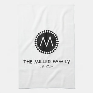 Linge De Cuisine Monogramme   Nom de famille   Médaillon noir et bl