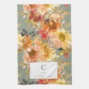 Linge De Cuisine Monogramme personnalisé Automne Automne Floral Ter