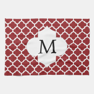 Linge De Cuisine Monogramme personnalisé Quatrefoil rouge et blanc
