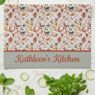 Linge De Cuisine Monogramme Personnaliser Feuilles d'automne Vert O