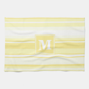 Linge De Cuisine Monogramme rayures jaunes citron